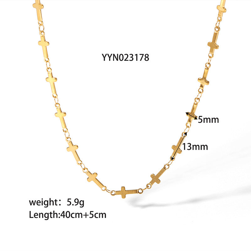 Wholesale 18k Gold Plated Titanium Steel Cross Clavicle Chain  Necklace